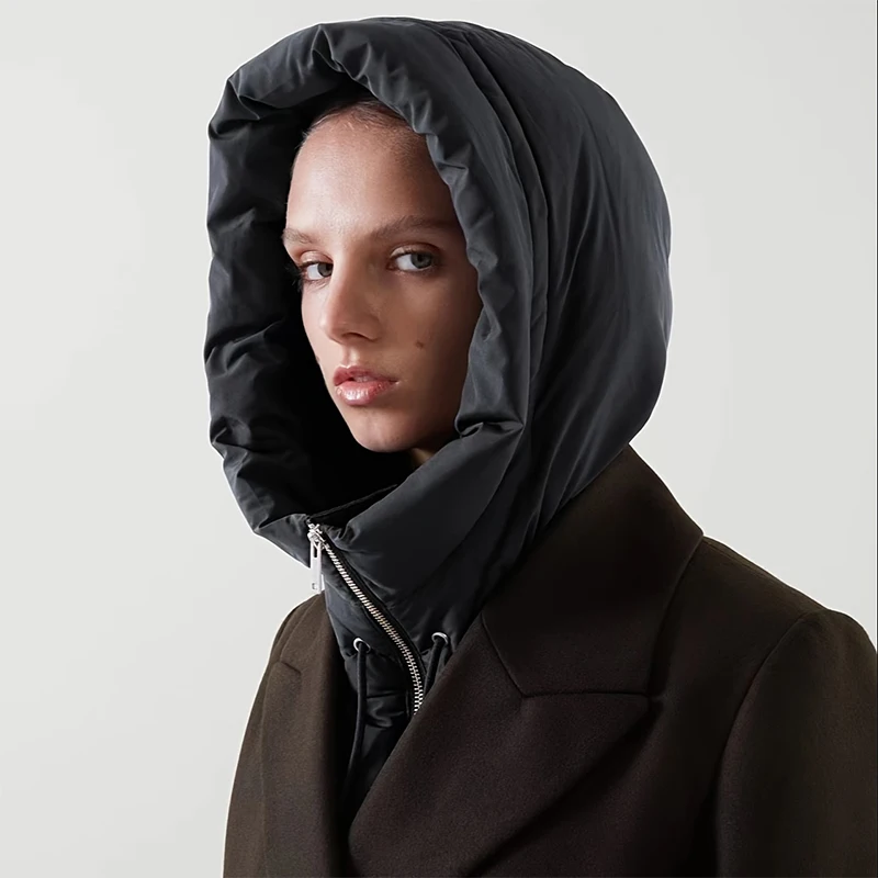 Winter Ultralight Down Hooded Hats For Women And Men Removable Neck Cover Scarf Balaclava Hat Zippper Turtleneck Short Tank Top