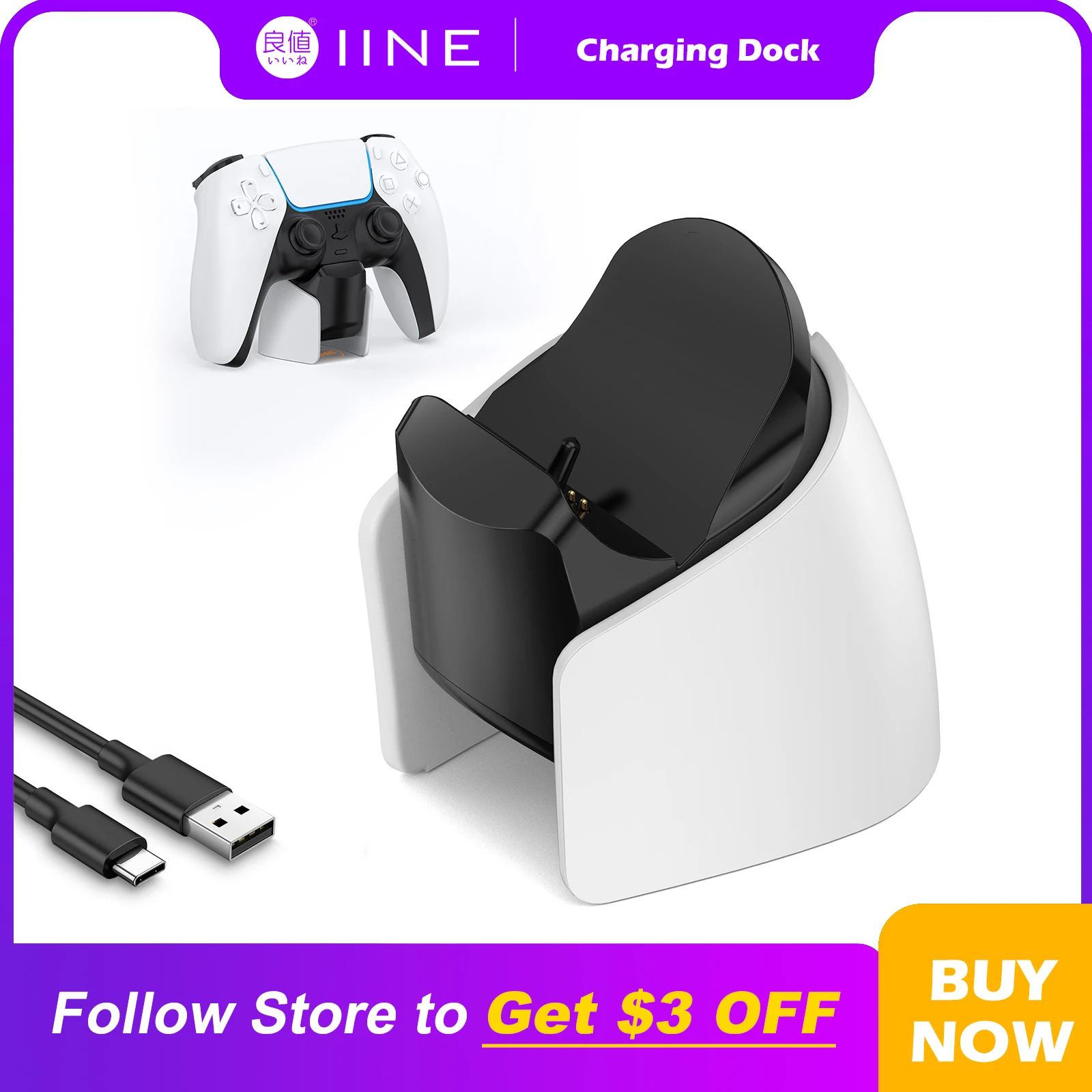 Mini Dock Di Ricarica Iine Compatibile Con Controller Ps5 Dualsense/ Dualsense Edge Controller Stazione Di Ricarica Rapida Per Controller Ps5