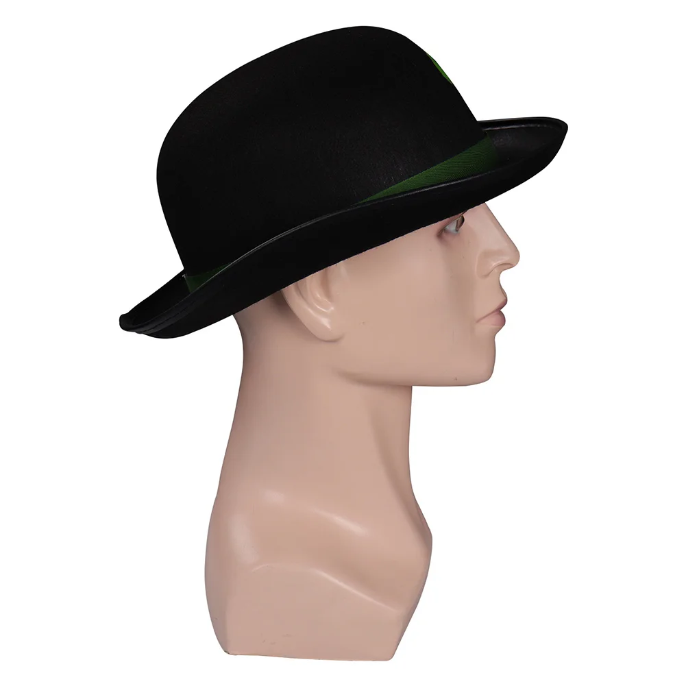 Movie Super Villain Cosplay Costume Accessories Disguise Riddler Hat Black Cap With Printed Men Fancy Dress Up Party Prop Gifts