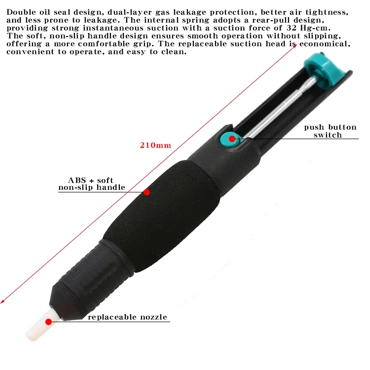 Desoldering Pump CJ-366D Powerful Dual-Ring Non-Slip Handle Solder Sucker Solder Pump Manual Soldering Tool for PCB