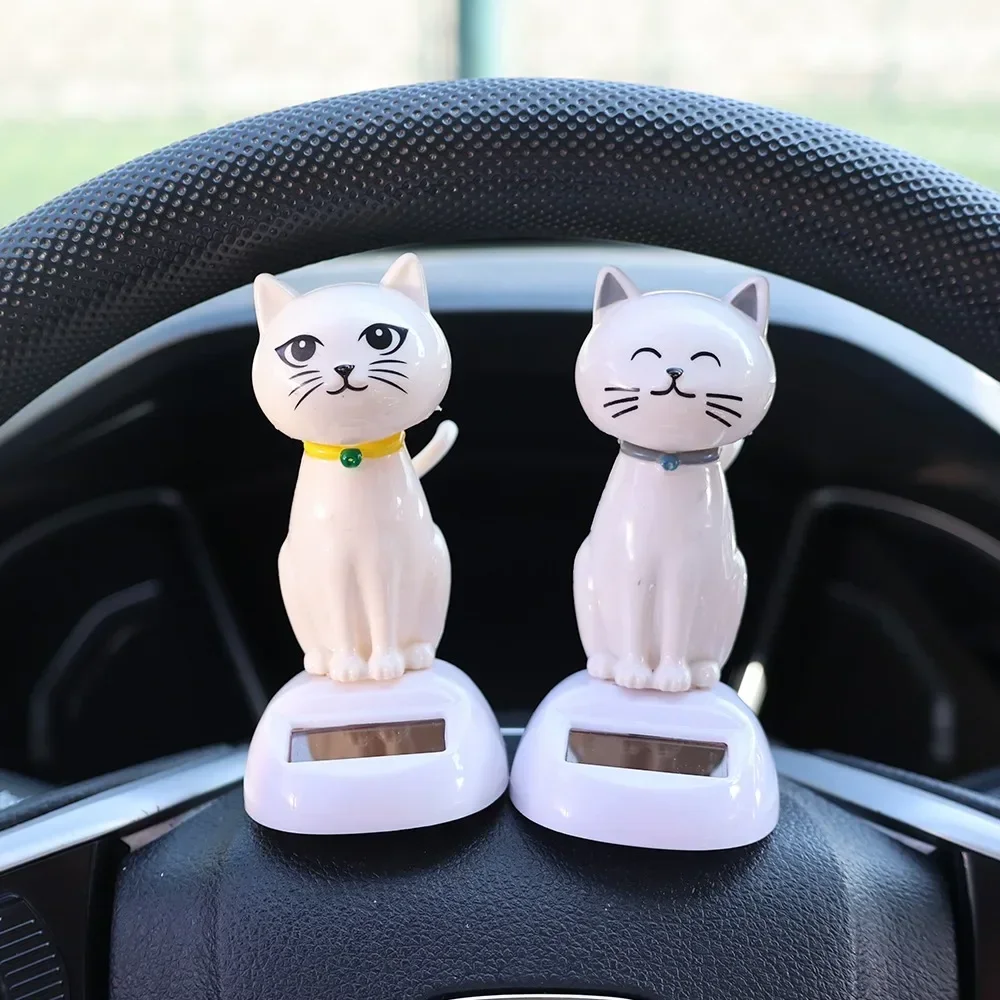 1/2Pcs Car Solar Swing Cat Ornaments Shaking Head Doll Creative Cartoon Shape Gift Attracting Wealth Auto Interior Decoration 5