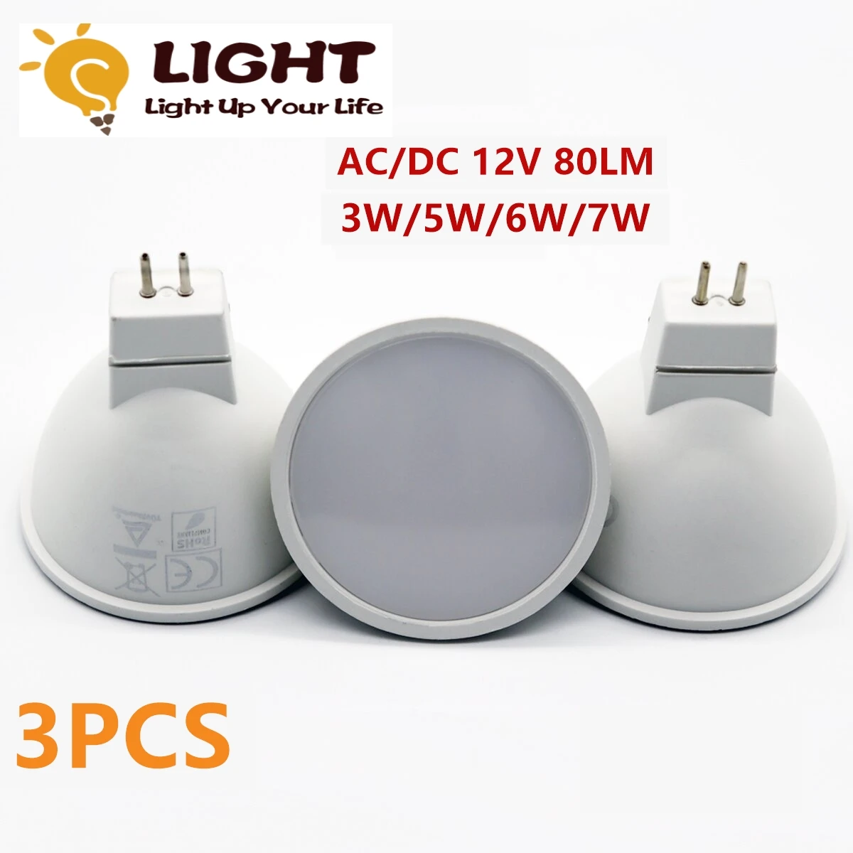 

3PC Led low-voltage 12V spotlight MR16 3W-7W No flicker high lumen to replace 20W 50W halogen lamp for kitchen bathroom study