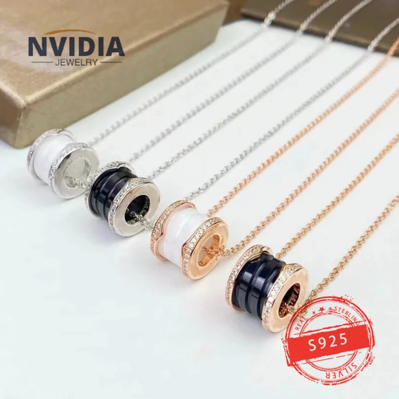 

2024 Fashion Jewelry BV Customized S925 Silver Round Ceramic Diamond Edge Women's Necklace Birthday Party Earrings Gift