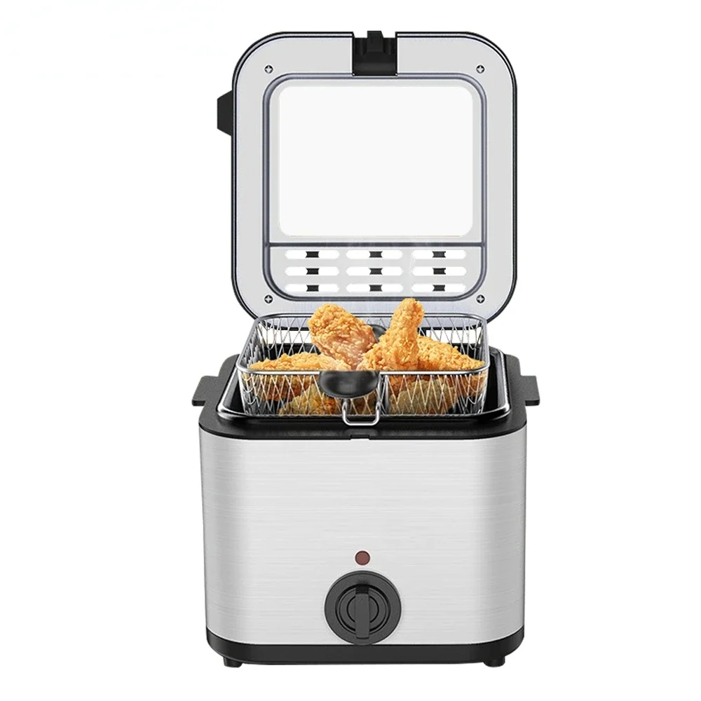 Stainless Steel Single Tank 1.5L Electric Deep Fryer Smokeless French Fries  Chicken Frying Pot Grill Mini Hotpot Oven EU US AU