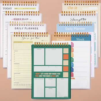 Agenda giornaliera A5 Notebook da 50 fogli Rilegatura a spirale Inglese Settimanale Autodisciplina Programma Organizzatore Obiettivi Targhette Gestione del tempo