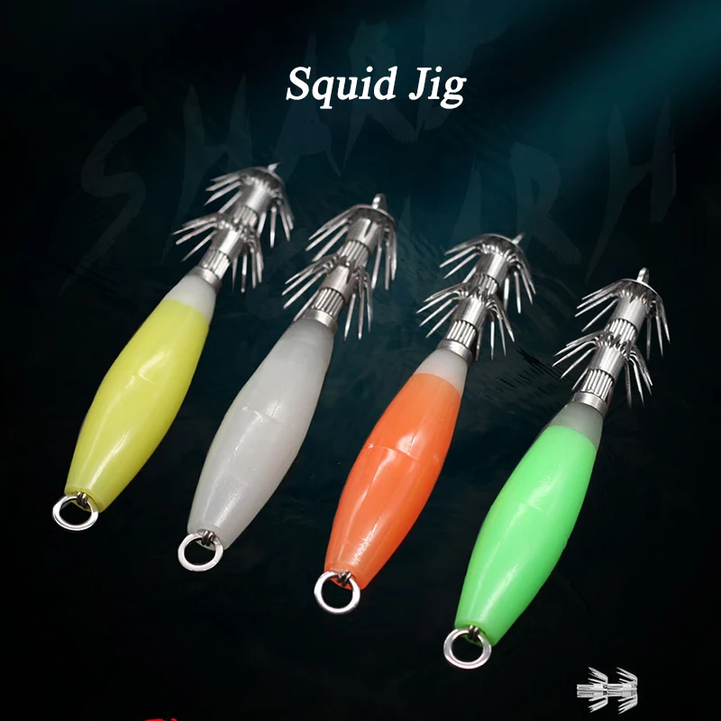 

4PCS 14g 32-needle Luminous Squid Hook 12cm Glow Squid Jigs Hook Cuttlefish Fishing Hook Sea Fishing Lures pesca Fishing Bait