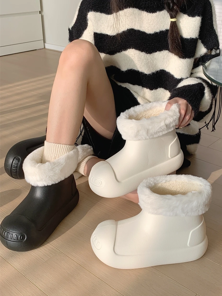 Y2k Shoes Men Yamerbo Faux Fur Boots For Women, Fuzzy Flurry Furry Leg Warm Boots, Winter Mid-Calf Snow Shoes, Round Toe Suede Winter Warm Flat Short Boots For Outdoors | Snow Boots