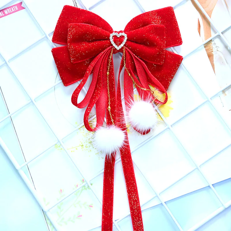 2pcs Girls  ​ Bow Tie New Year Child Velvet Ribbon Hairpin Festive Vintage Ponytail Women Accessorie