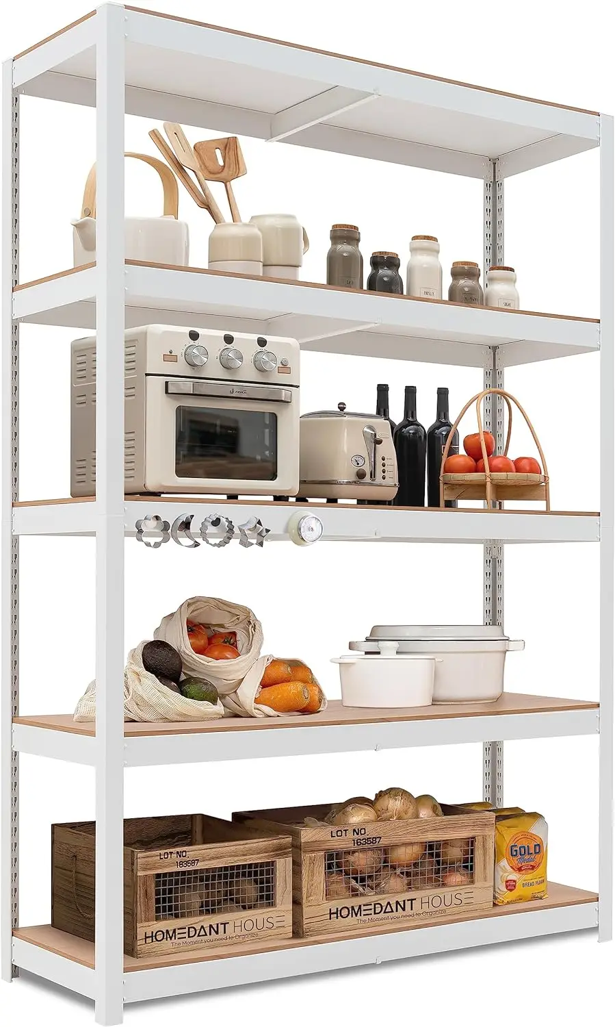 HOMEDANT House Z-Beam White 48" Wide Heavy Duty Garage Storage Shelving Adjustable 5-Tier Metal Shelves Laminated Organiza