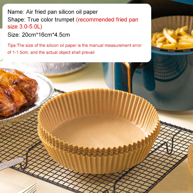 Description Picture 3 of item50/100pc Silicone Oil Paper Holder For Air Fryers Disposable Baking Oil Absorbing Baking Tray Paper Food Grade Non Stick Kitchen
