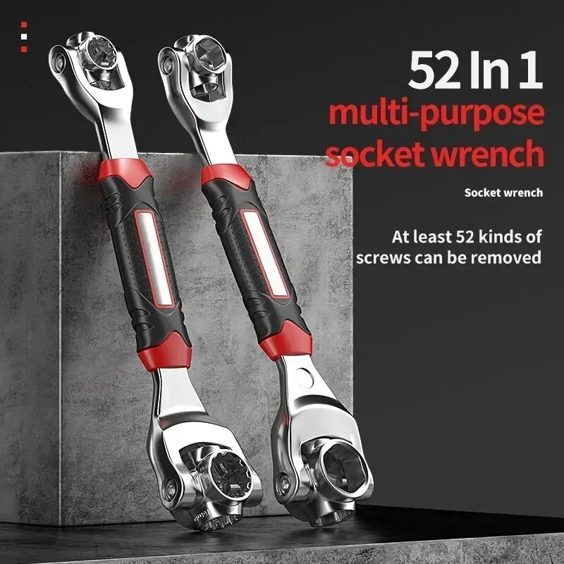 52 in 1 Multipurpose Socket Set Universal Ratchet Wrench Spline Bolts Sleeve 360 Degree Rotation Hand Tools Car Repair Home Kit