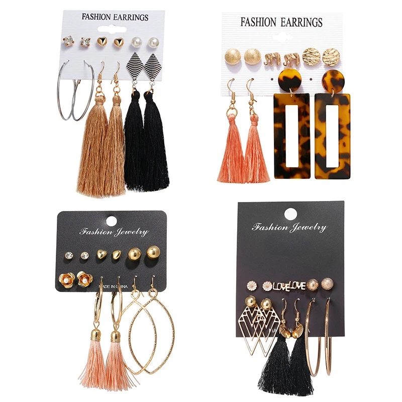 

23 Pairs Stud Hoop Dangle Earrings Set Women Girls Bohemian Long Tassel Drop Earrings Pack