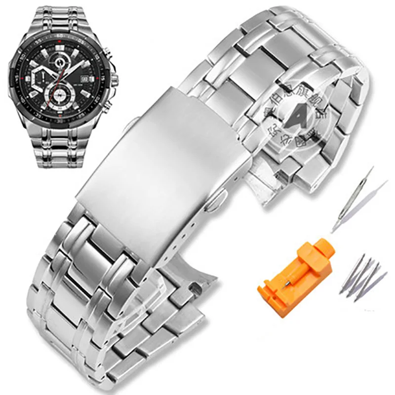 

Fine Stainless Steel Watchband For Casio 5345 EF539 EF-539 EFR-539BK EFR-539D Watch Belt EDIFICE Strap 27*16mm Silver Black