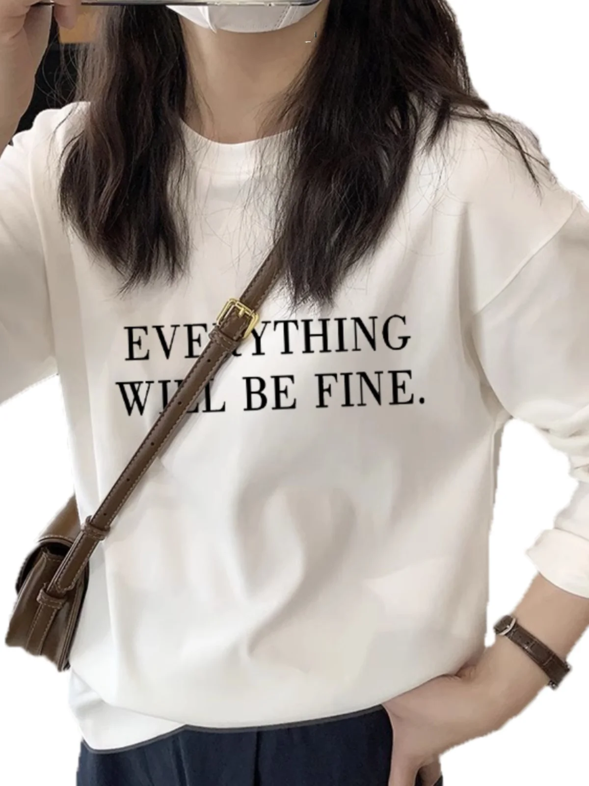 White Pure Cotton Long Sve Women's T-irt Thiened Inner Wear Base irt Korean Sle Autumn Winter Faion Top