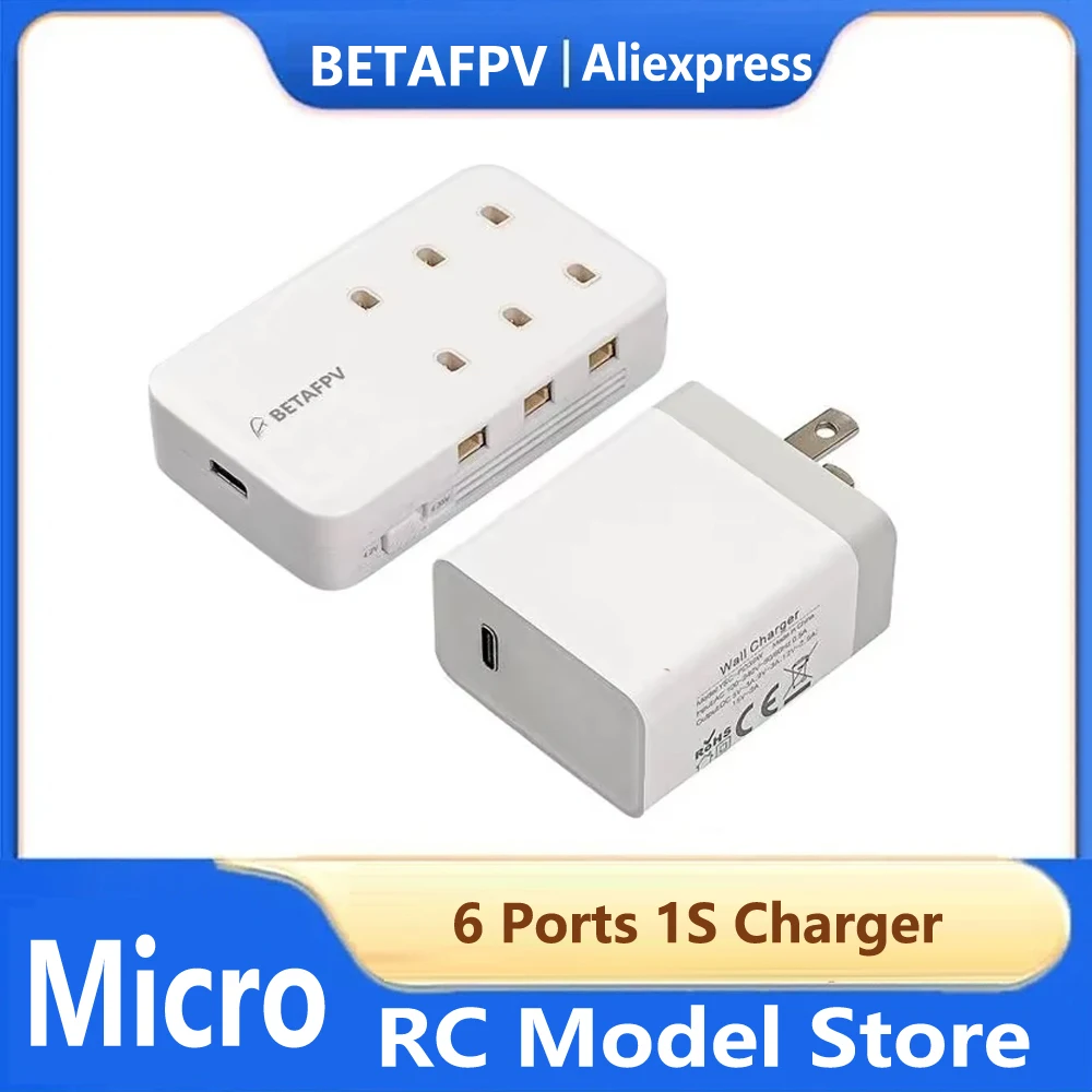 Chargeur batterie drone 6 ports 1S, câble USB-C amovible et batterie LiPo 1S branchée