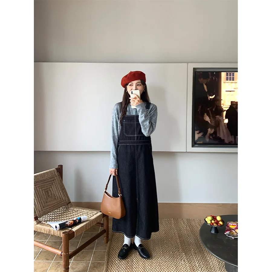 

Autumn Korean-style Age-reducing Retro Casual Denim Suspender Skirt Women Are Thin and Meat-covering Dress Women