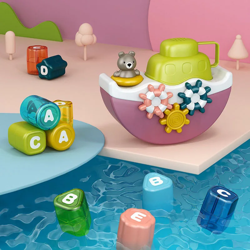 

Baby Bath Toys Cartoon Ship Boat Kids Water Toys Swimming Beach Game for Children Bathing Sucker Bathtub Water Spray Play Set