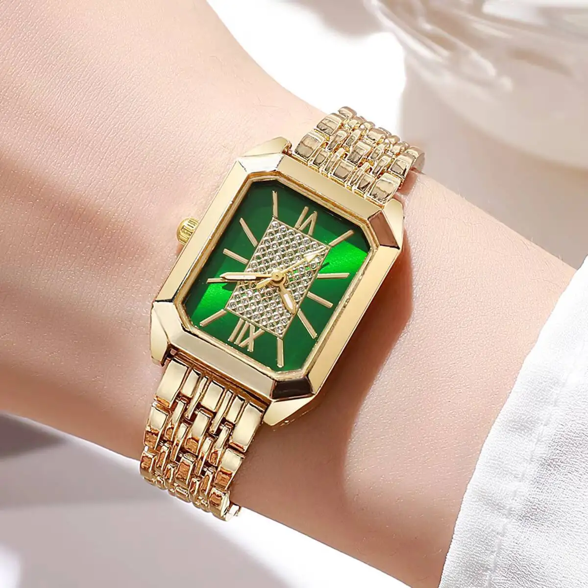 ساعات نسائية مستطيلة على الموضة ساعات يد كوارتز بح...