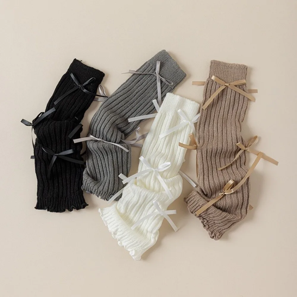 Japanese Y2K Lace Bow Kids Leg Warmers Soft Keep Warm Long Socks Thicken Knitted Leg Covers Autumn Winter