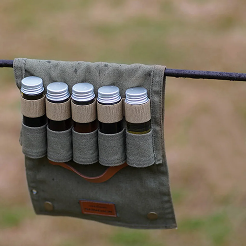 Camping Storage Bag Camping Seasoning Bottles Storage Bag Pouch Multifunctional Folding Large Capacity Picnic Travel Hiking Holder Sand