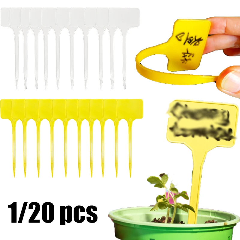 

1/20 Pcs White and Yellow Tee Tags for Garden Plants Potted Indoor Outdoor Flower T Labels Vegetables Herb Markers Sign Stakes