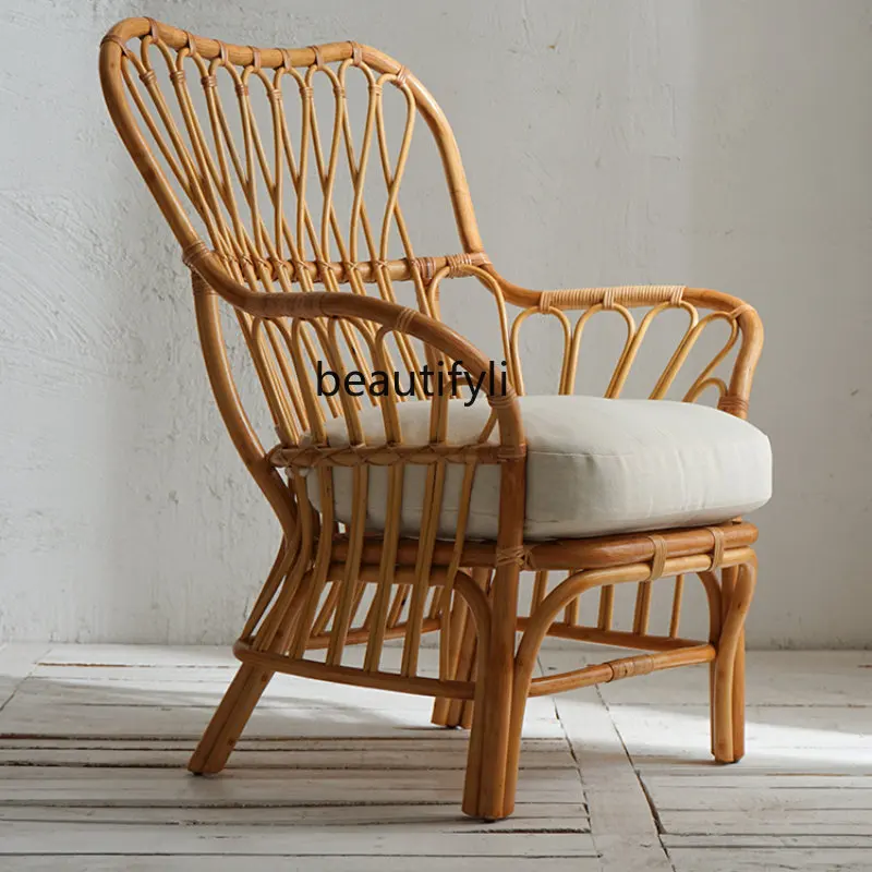 

Bed & Breakfast Real Rattan Chair Retro Rattan Recliner Courtyard Leisure Chair Home Middle Ancient Couch