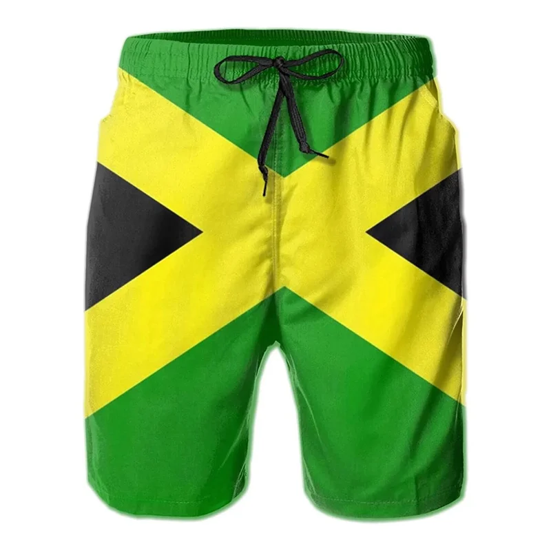 Men's 3d Printed Jamaican Flag Swim Trunks Fashion Summer Jamaica Beach Surf Board Shorts Quick Dry Sports Gym Short Pants 2