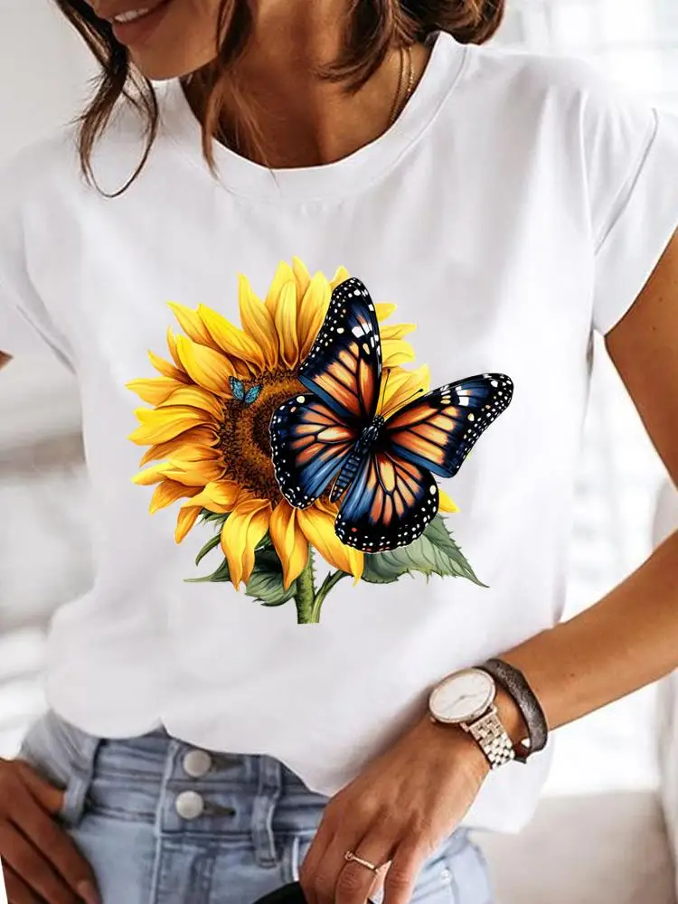 Clothes T Female Clothing For Women Graphic Tee Fashion Lady Sweet Flower 90s Casual Top O-neck Short Sleeve Print T-shirts