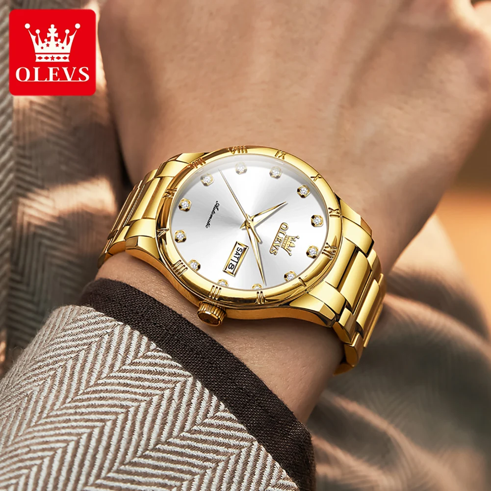 OLEVS 7030 Man Automatic Watch Classic Fashion Mechanical Watch For Men Dual Calendar 42mm Big Dial Dress Wristwatch Waterproof