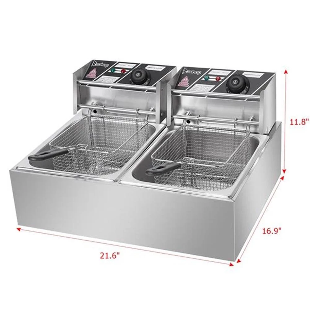 Friteuse électrique à Double Panier, 4L, Acier Inoxydable, 1800W – Idéale Pour Les Fêtes Et Repas En Famille