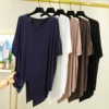 Casual Modal Irregular ort Sve T-irt Women Summer Base Layer Loose Fit Dance Yoga Top round Ne Splice Mid-Length