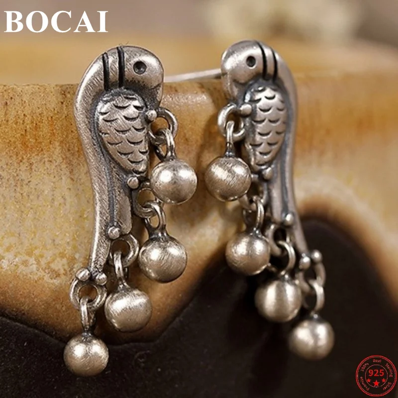 

BOCAI S925 Sterling Silver Earrings for Women Christmas Gift New Fashion Magpie Tassel Ear Studs Argentum Jewelry Free Shipping
