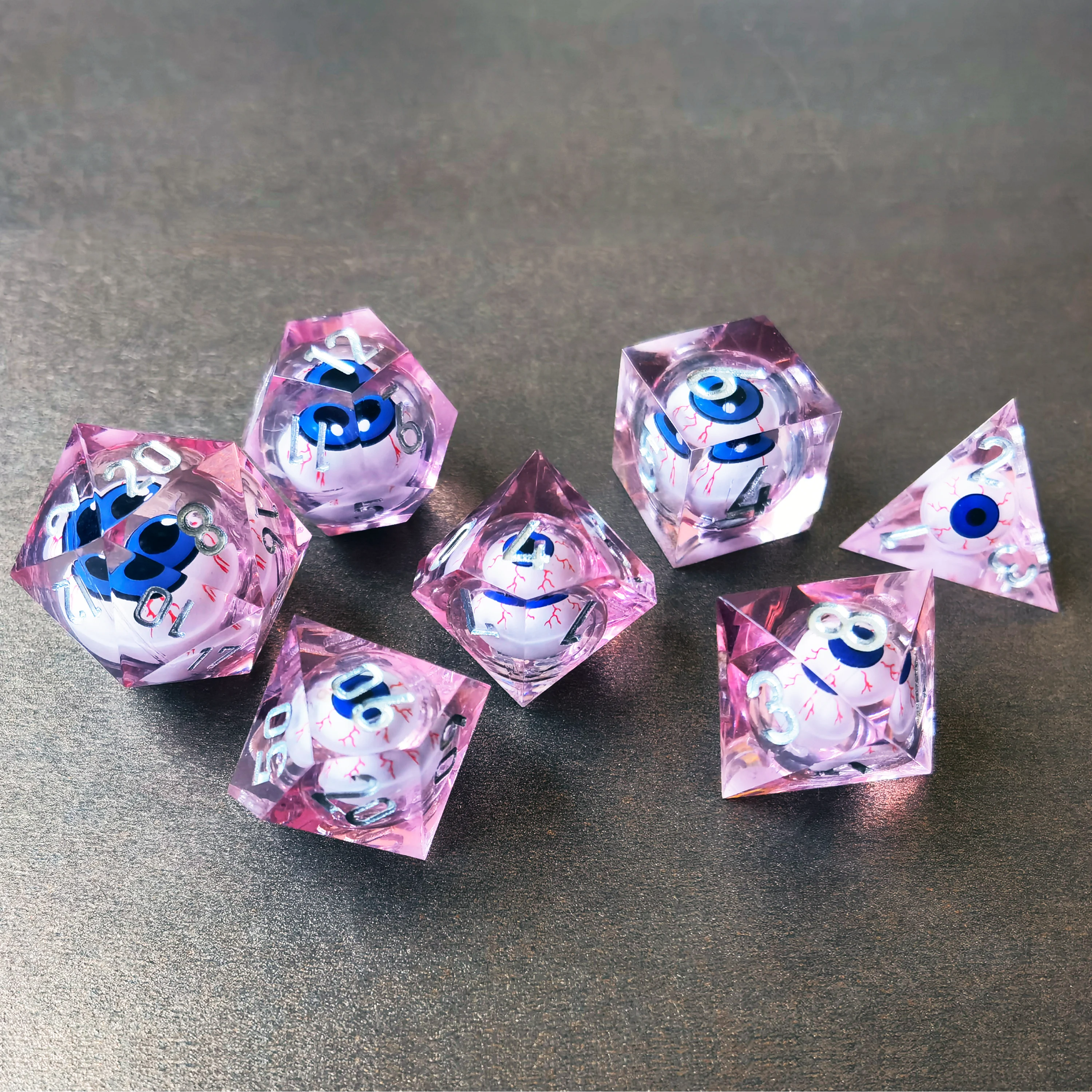 BESCON Sharp Edged Liquid Core Rolling Eyeball Dice-Razor Edge Polyhedral Dice with Rolling Eyeball Inside