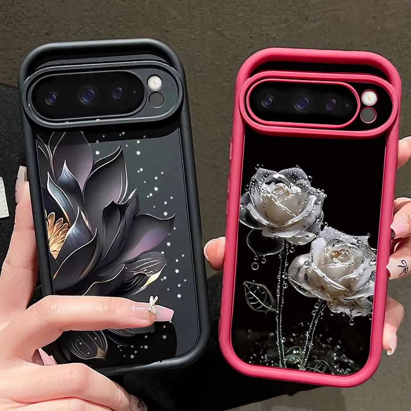 Floral Rose Pattern Shockproof TPU Phone Case - Solid Color, Soft Cover