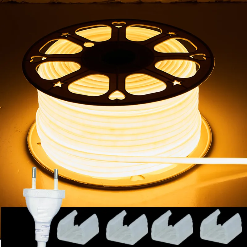 High-Brightness COB LED Strip Light - 220V, IP67 Waterproof, EU Plug, Flexible Outdoor Lighting Solution
