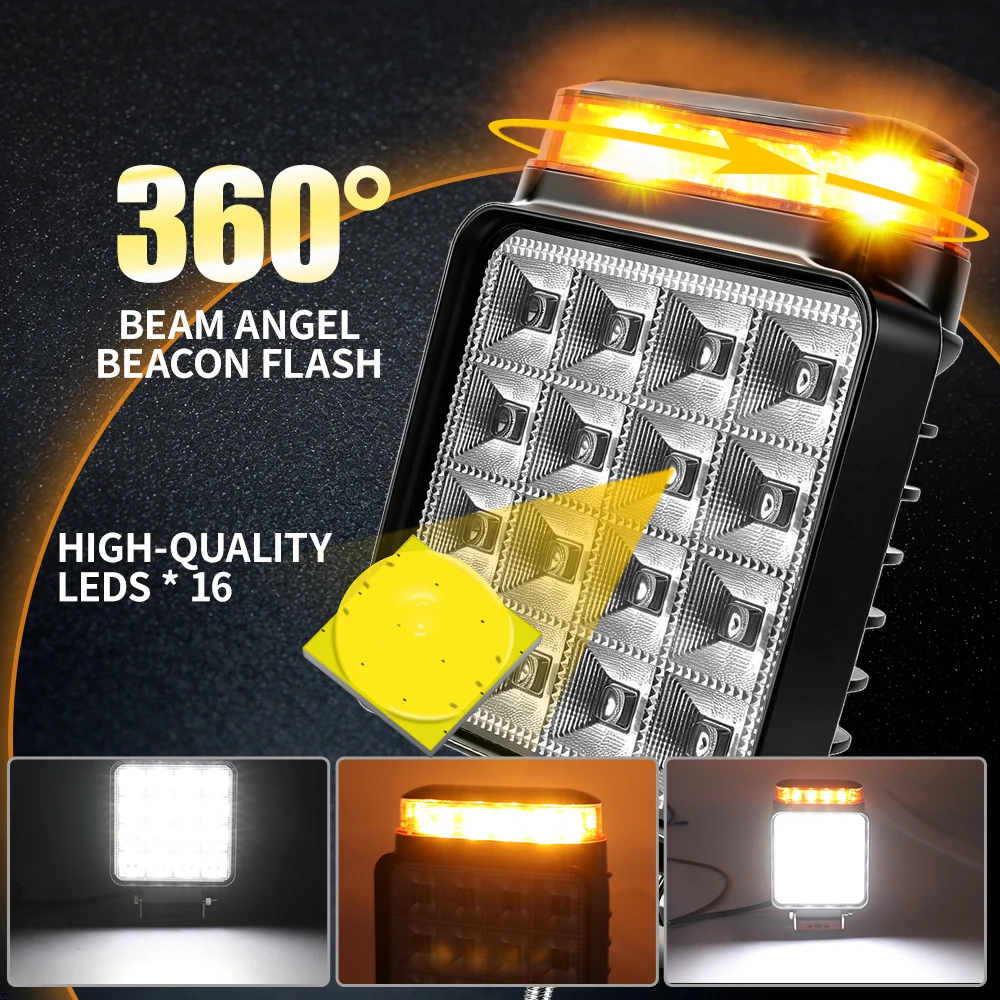 HL 4인치 사각형 플러드 LED 작업등 스트로브 경고등 (굴삭기, 지게차, 트랙터, ATV, UTV, 트럭, 엔지니어링, 오프로드용)