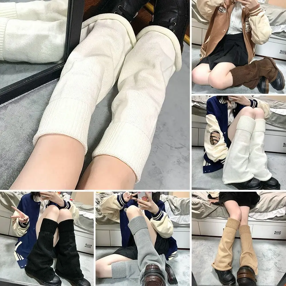 

Women Girls Flared Kawaii Uniform Knitted Leg Warmers Boot Stocking Knee-High