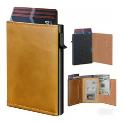 Sleek Men's RFID Card Holder with Magnetic Closure & Cash Slot (Yellowish brown)