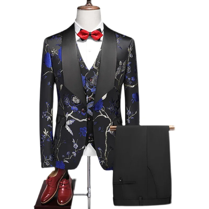 

European and American Men (suit + Waistcoat + Trousers) Business Handsome Slim Fashion Trend with One-button Three-piece Suit