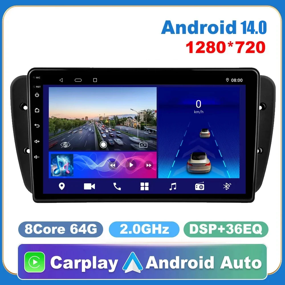

4G+WIFI Carplay Android 14 Car Radio For Seat Ibiza 6j 2009 2010 2012 2013 Car Multimedia Player GPS 2din Autoradio 8+128G RDS