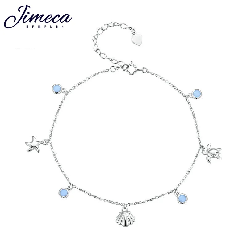 Цепочка на ногу Женская из серебра 925 пробы с морской раковиной и звездами