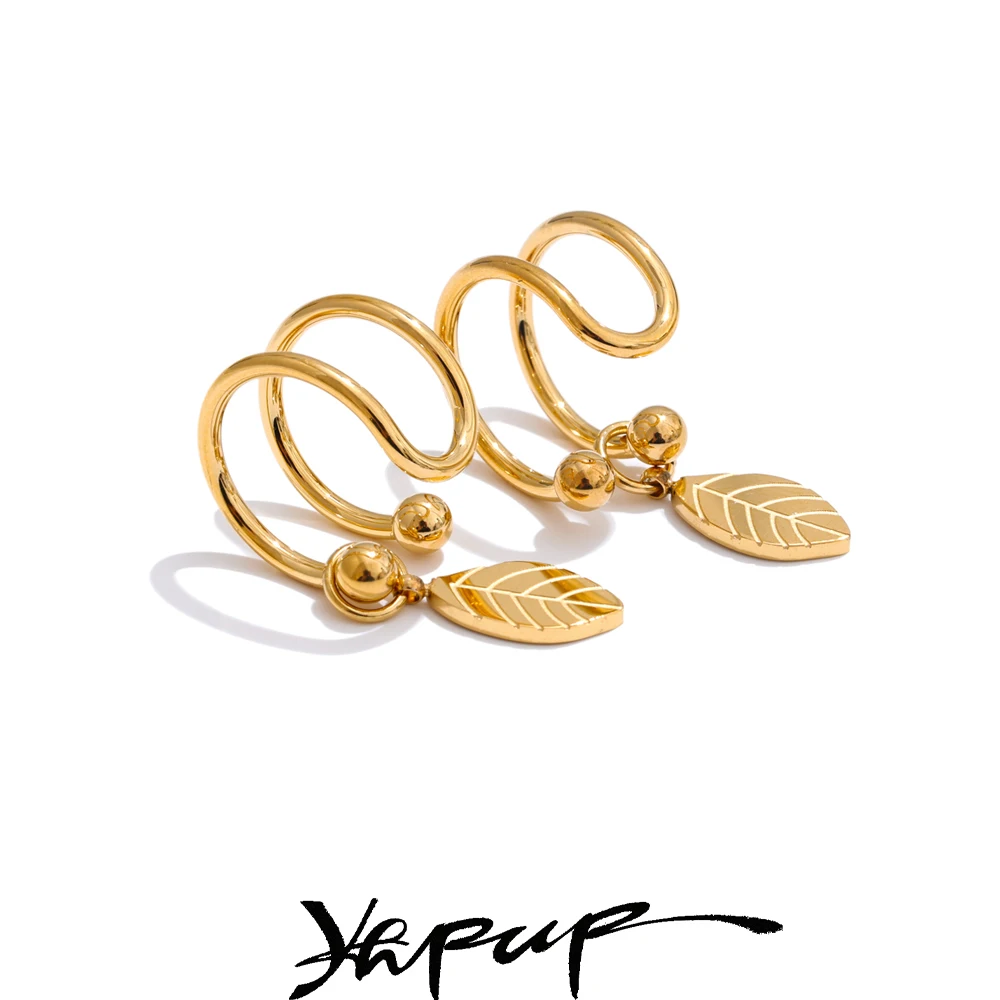 Yhpup Earrings Double Layer Leaf Drop