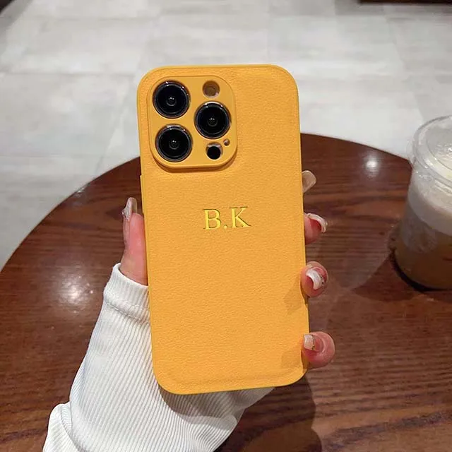 thumbnail image 1 of Personalise Custom Initials Name Letters Leather Phone Case For iPhone 15 14 13 12 11 Pro X XS Max XR 7 8 Plus Shockproof Cover, 1 of 5