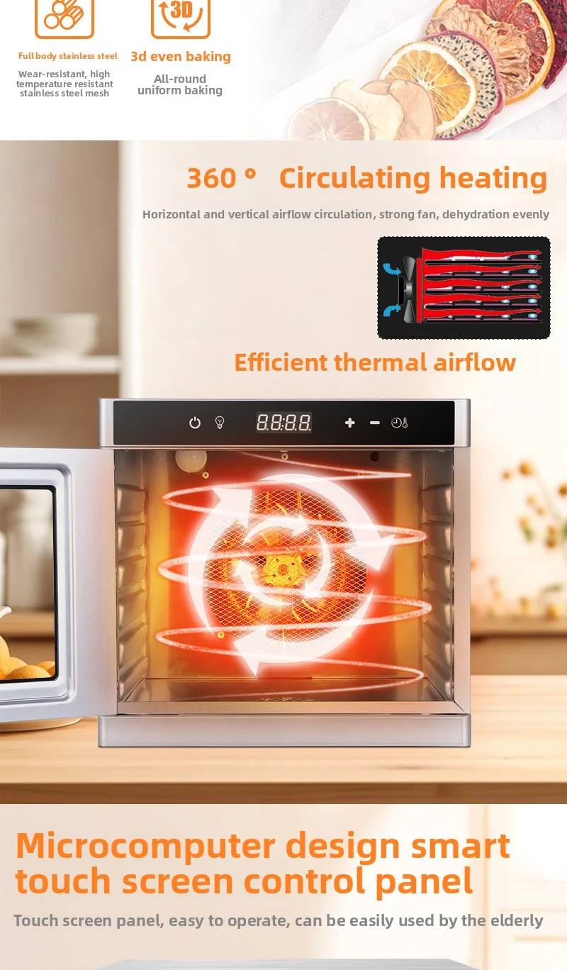 Description Picture 3 of item6-layer Stainless Steel Food Dehydrator Machine Adjustable Timer/Temperature, Quiet & Energy Saving & Energy Saving For Meat