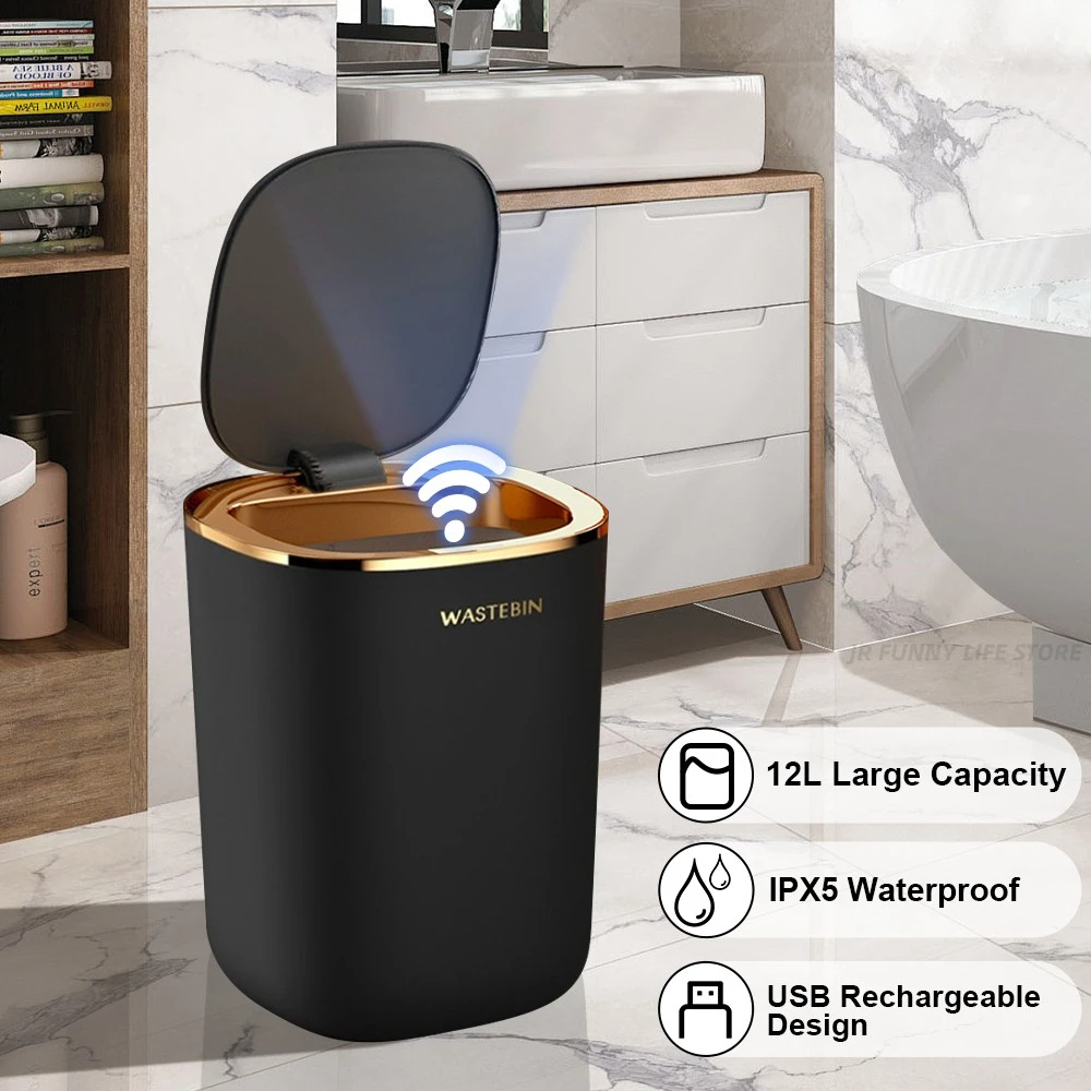 Trash Can Bathroom Smart Sensor Trash Can 12L Luxury Garbage Bucket for kitchen Toilet