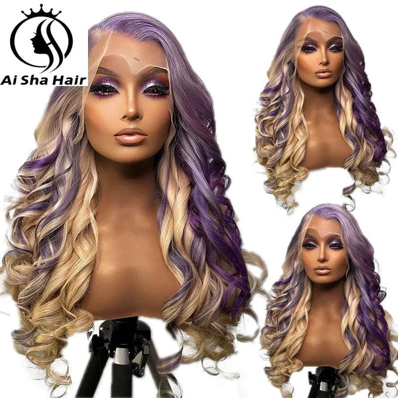 

Ombre Purple Blonde Colored13x6 Lace Frontal Wig Body Wave 13x4 Lace Front Wig Brown Transparent Human Hair Wigs For Black Women