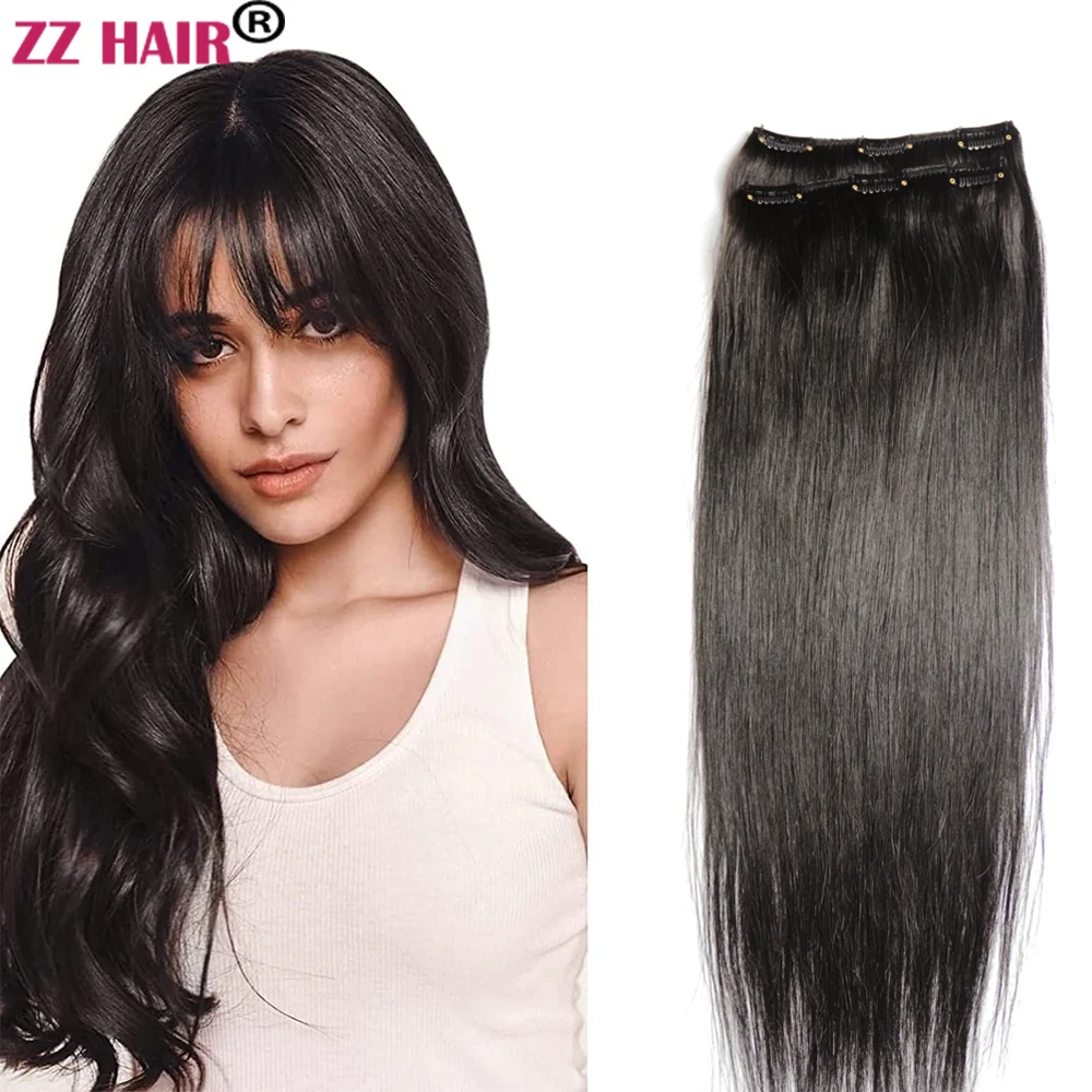 ZZHAIR Human Remy Hair Extensions 16"-26" 2 Pcs Set 140g-160g 2x15cm Clips-in Natural Straight