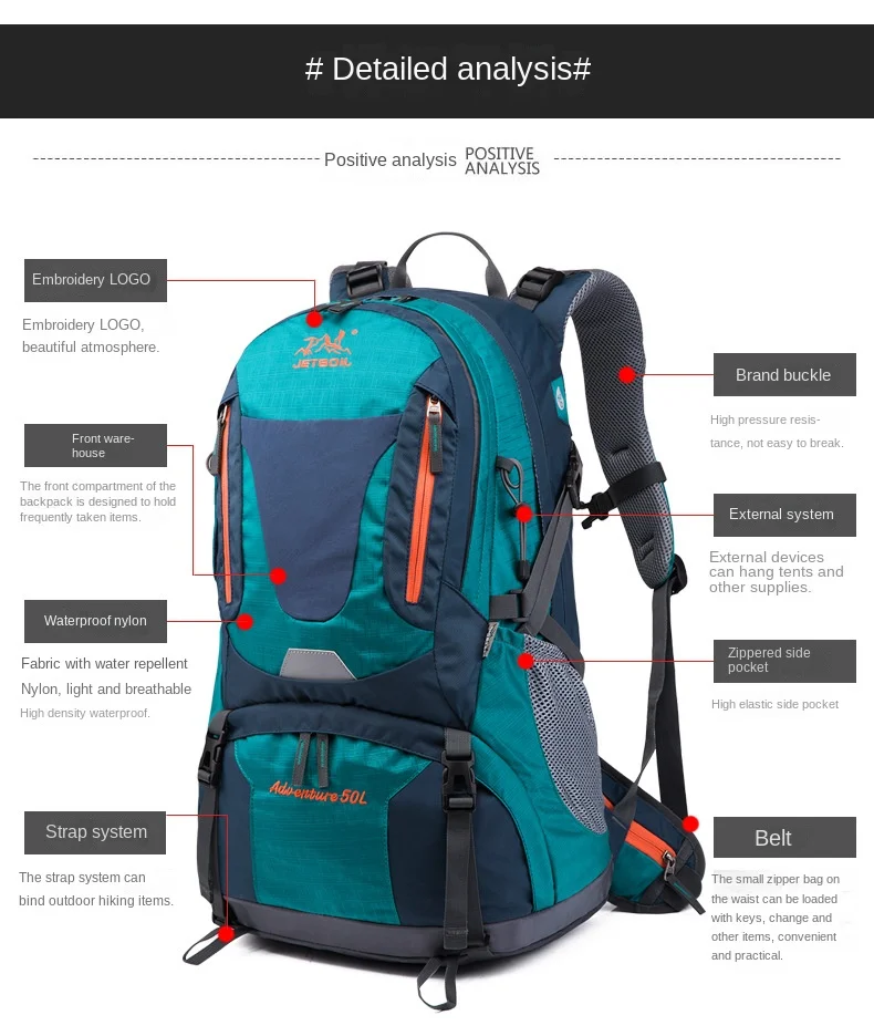 Breathable and Waterproof Outdoor Sports Backpack 50 liters Men and Women Shoulder Large Capacity Mountaineering Hiking Backpack 4