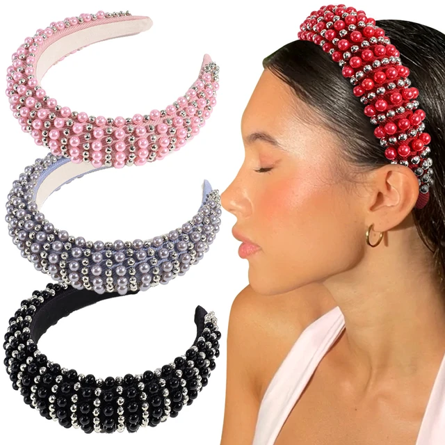 Sponge Full Pearl Headband Women Luxury Beads Padded Hair Band Hair  Accessories