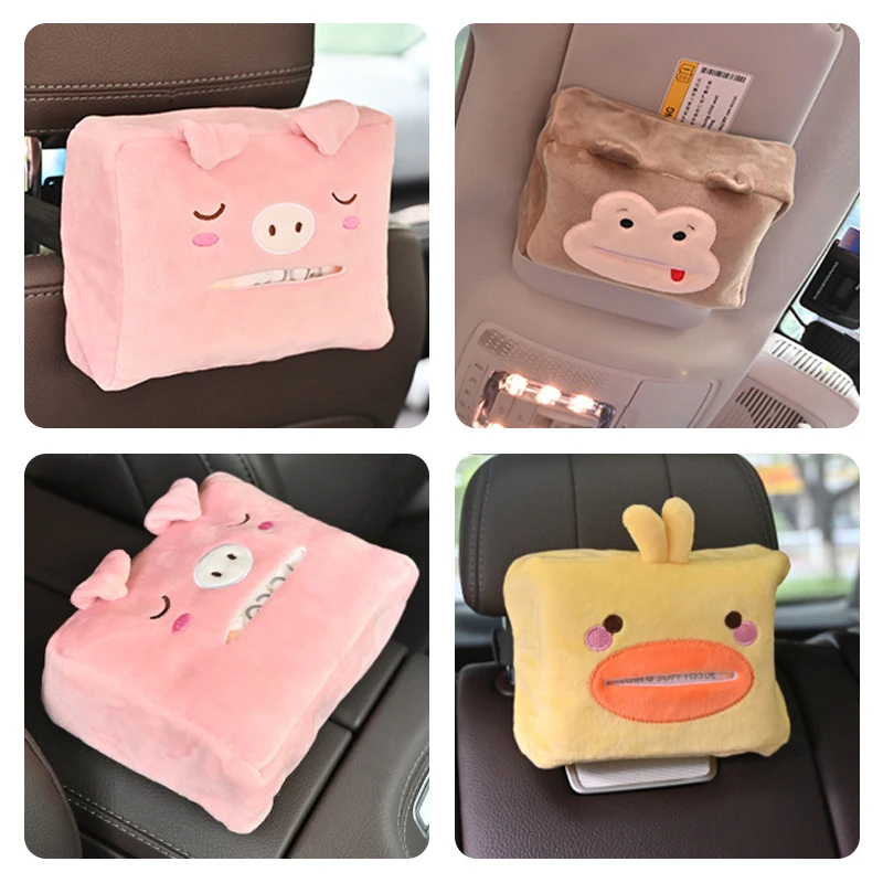 Car Tissue Box Cute Plush Animals Napkin Tissue Paper Holder Portable Drawer Box Car Styling Multi-function Supplies Women car tissue holder tissue box car interior accessories